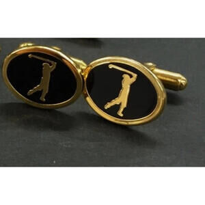 Christian Dior Gold Cufflinks Gold Tone Business Mens Adult Golf Cuffs Links CD
